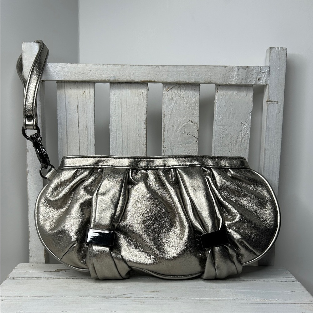 Botkier Metallic Silver Wristlet Clutch 9.5”X5”
